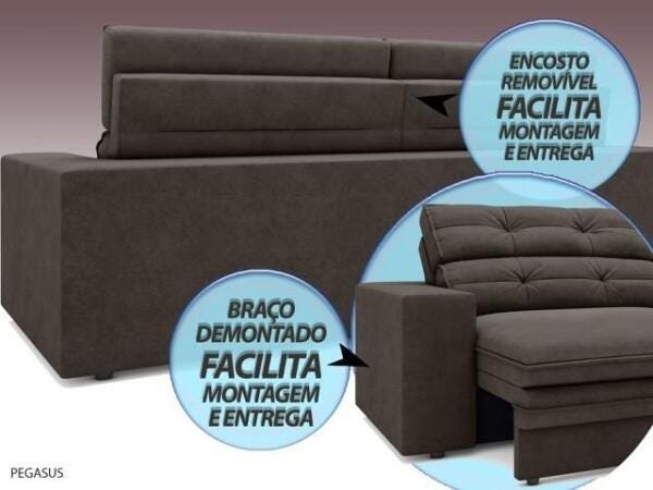 Sofá Pegasus 2,30M Assento Retrátil e Reclinável Velosuede Chocolate - NetSofás - 6