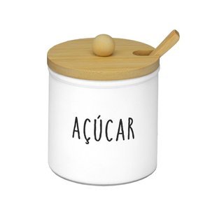 Açucareiro Vidro Doha Tampa de Bambu Colher 300ml Hauskraft