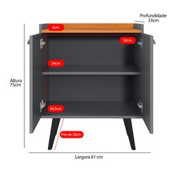 Buffet Linea 2 Portas Cantinho Café Cozinha Sala Jantar Puxador Concha Cinza/cinamomo–rpm - 6