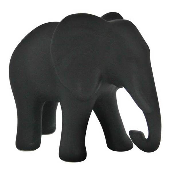 Escultura Elefante Decorativo de Ceramica Preto 16cm BTC