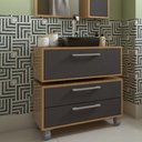 Ver imagem 2 de Gabinete Suspenso 80cm Alice Mel Grafite Balcão Cuba Preta 2 Gavetas com 1 Basculante para Banheiro