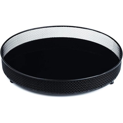 Bandeja Redonda Decorativa Espelhada Preto 20X4CM 11983 Mart