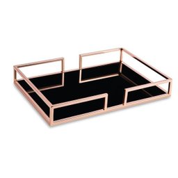 Bandeja Retangular Rose Gold em Metal com Espelho Preto 50x6,5cm 11183 Mart - 1