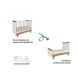 Berço Infantil Retrô 2 em 1 Branco/Cinza - Peroba - 4