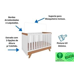 Berço Infantil Retrô 2 em 1 Branco/Cinza - Peroba - 3