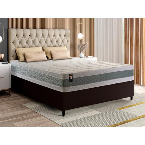 Conjunto Cama Box Espuma Oxford Verde Casal 138x188x67