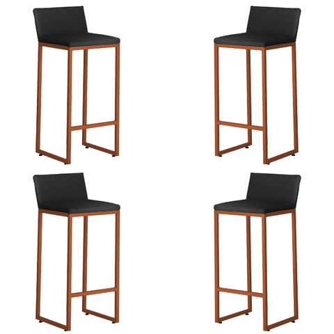 Kit 4 Banquetas Alta Dani Reforçada Decorativa Balcão Bancada Cozinha Bar Base Bronze Courino Preto