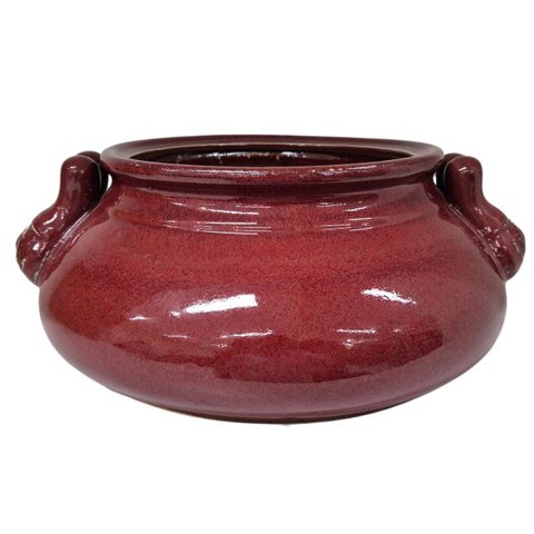 Potiche Centro de Mesa Cerâmica Vermelho Intenso com Alças 35cm Columbus Gold