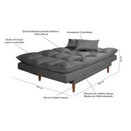 Sofá Cama Casal 3 Lugares Andorra Suede Cinza 380 Império Estofados - 7 Sofá Cama Casal 3 Lugares Andorra Suede Cinza 380 Império Estofados - 7