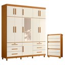 Ver imagem 1 de Guarda Roupa Casal com Cômoda Triton Plus 11 Portas 6 Gavetas MDP Cinamomo Off White Albatroz Mó