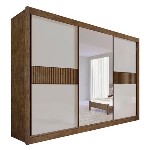 Guarda-roupa Casal Mdf com Espelho 3 Portas 6 Gavetas Miami Ripado