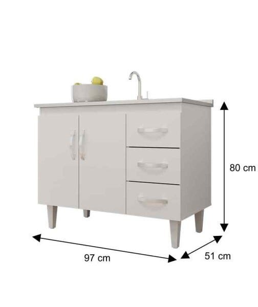 Balcão Gabinete de Pia 100 cm para Cozinha Isabel - Branco - 5
