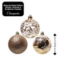 Ver imagem 3 de Kit 27 Bolas de Natal Champanhe Luxo 6cm Mistas com Glitter, Estrela, Arabesco e Vazado