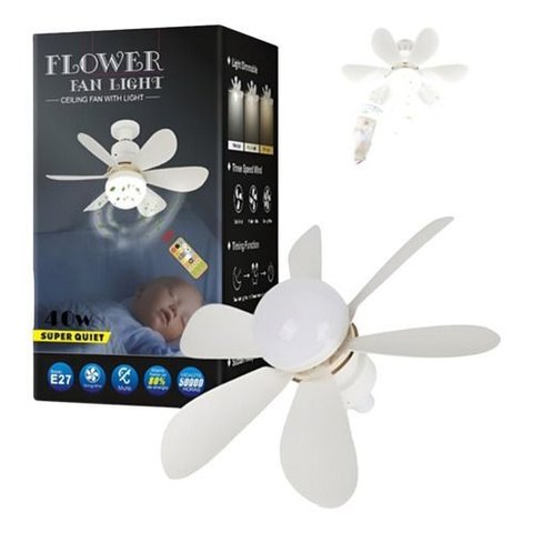 Super Ventilador Teto Bocal E27 com Luminária Led Mais Controle Remoto