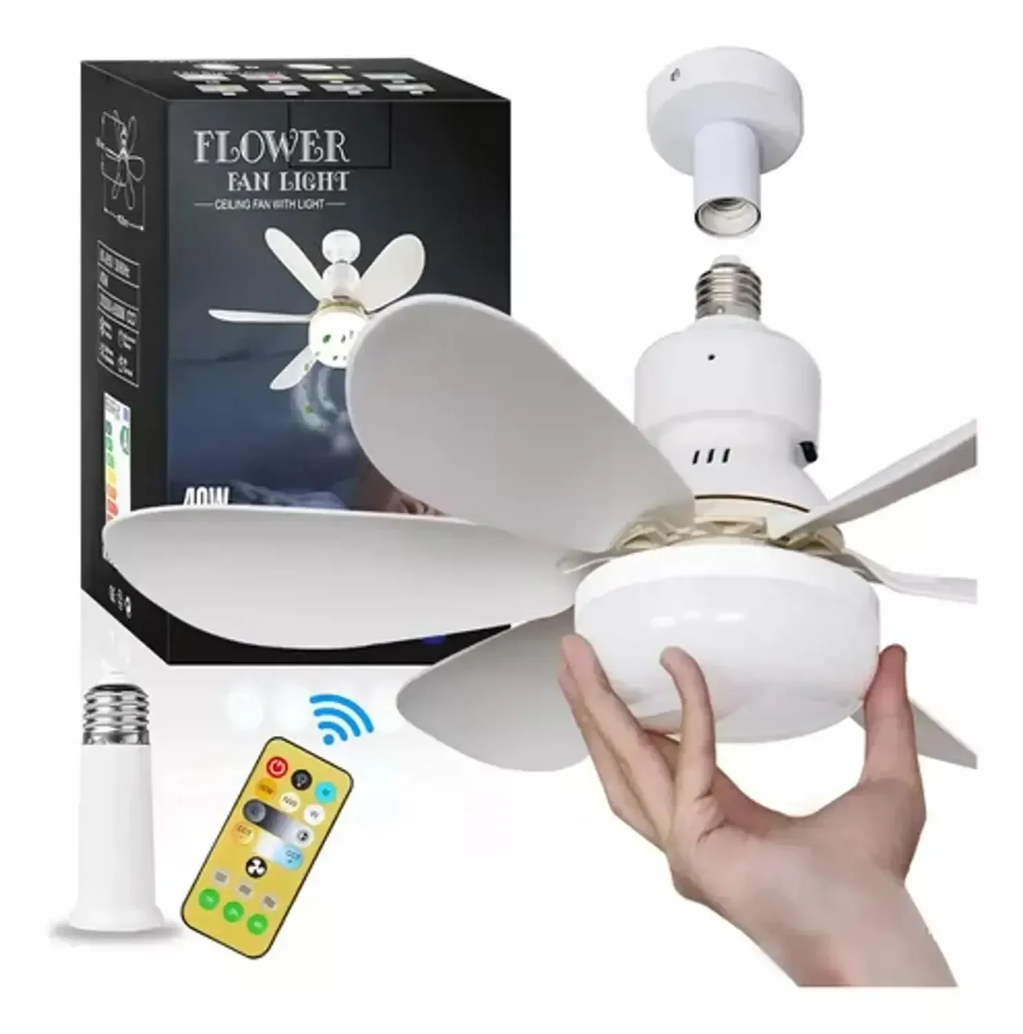 Ver imagem 7 de Super Ventilador Teto Bocal E27 com Luminária Led Mais Controle Remoto