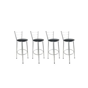 Kit 4 Banquetas Alta Prata Cozinha Gourmet Americana Balcão:preto