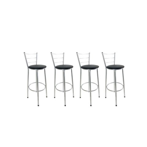 Kit 4 Banquetas Alta Prata Cozinha Gourmet Americana Balcão:preto