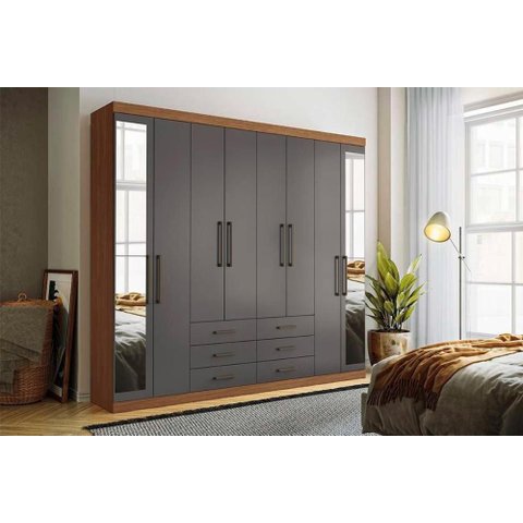 Guarda Roupa Casal 8 Portas e 6 Gavetas C/ Espelho Master 8.6 Atacama - Santos Andirá