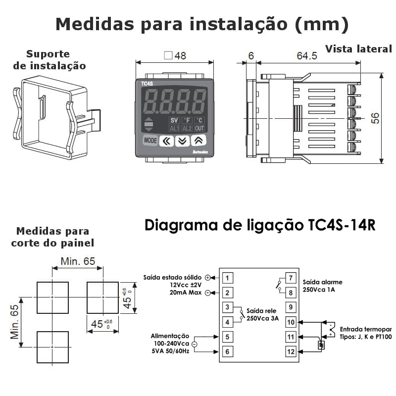 Controlador Temperatura Digital TC4S-14R 100-240Vac Autonics - 5