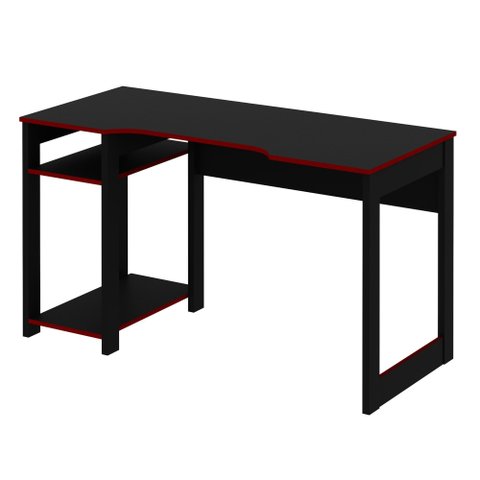 Mesa Gamer 136cm com 2 Prateleiras e Porta Cpu Preto/vermelho