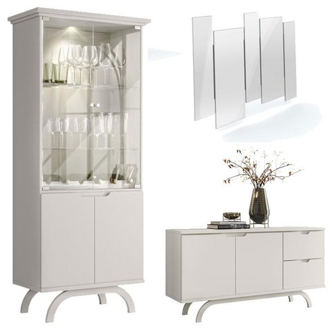 Cristaleira e Aparador Buffet Vicenza com Espelho Isadora Off White – New Ceval