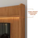 Ver mais imagens de Estante com painel Frisado com tampo 100% MDF para Tv 70 Polegadas 195cmx215cm Cannes Cedro/Off White Pés em Madeira Maciça
