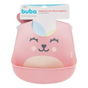 Babador de Silicone com Pega Migalhas Gumy Rosa Buba