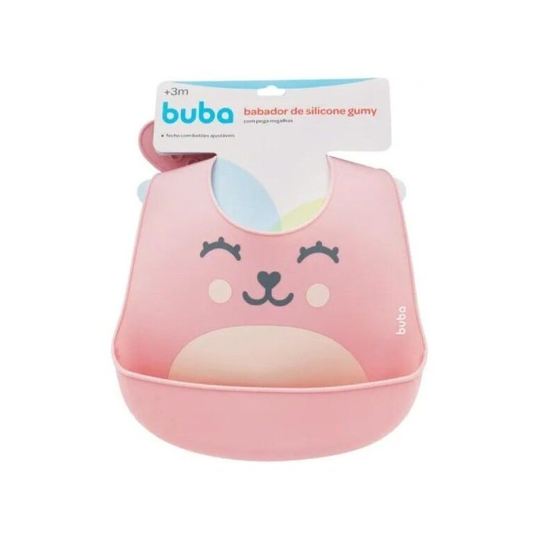 Babador de Silicone com Pega Migalhas Gumy Rosa Buba