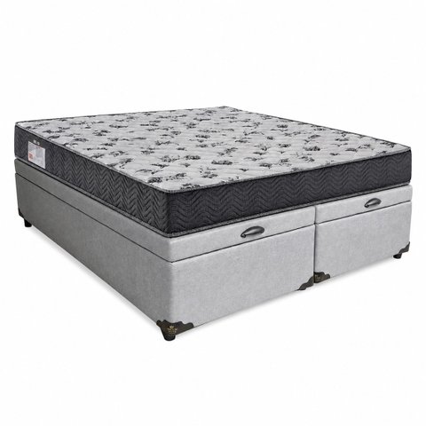 Cama Box Baú Casal Bipartido Blindado Linhão Cinza + Colchão Casal de Espuma - Ortobom ISO 100