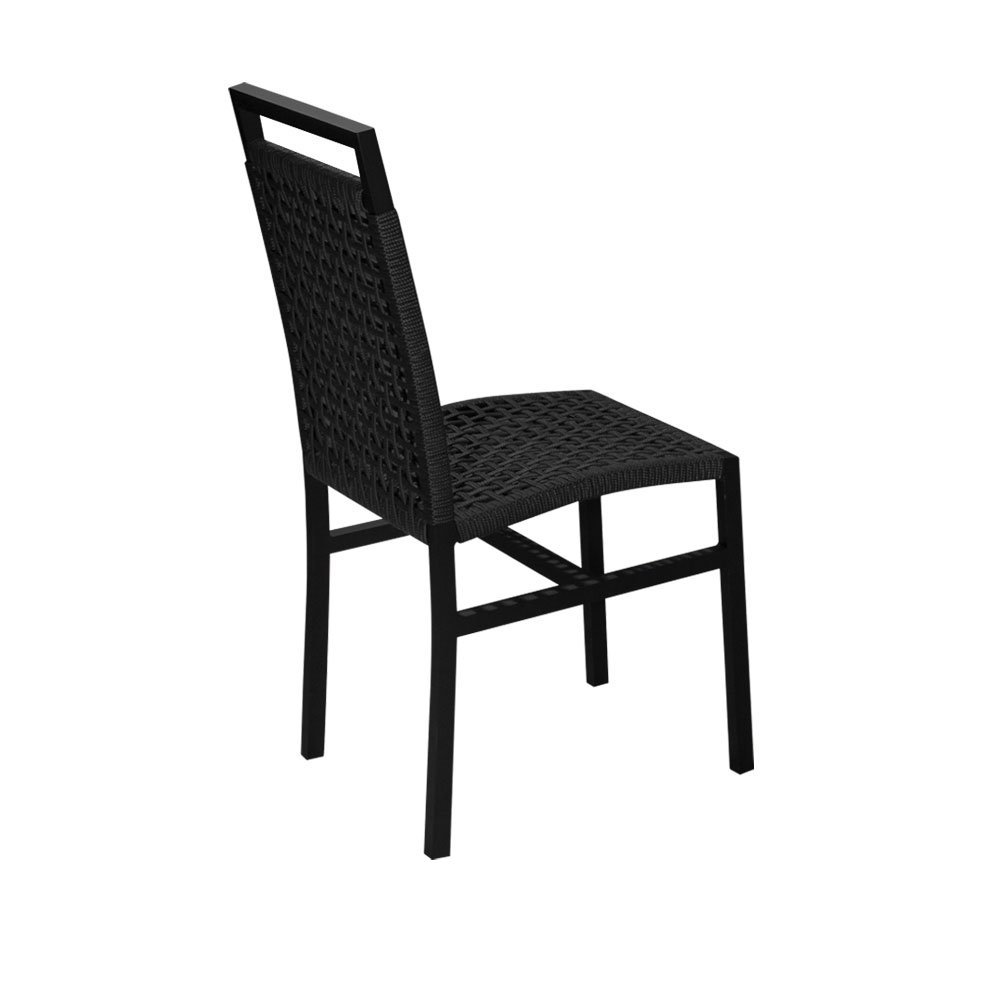 Kit 4 Cadeiras em Corda Náutica Preta e Alumínio Preto Liza para Área Externa - 3