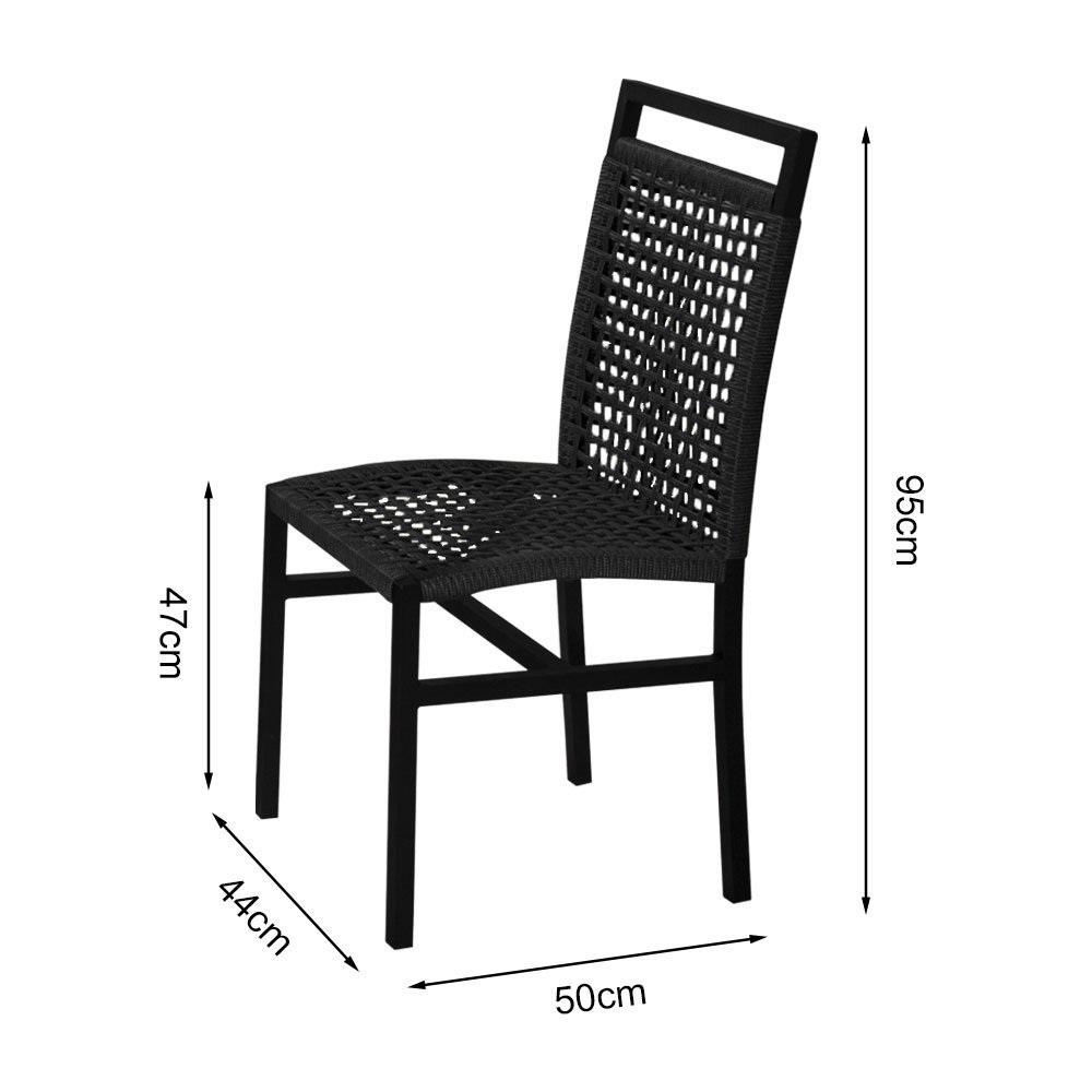 Kit 4 Cadeiras em Corda Náutica Preta e Alumínio Preto Liza para Área Externa - 4