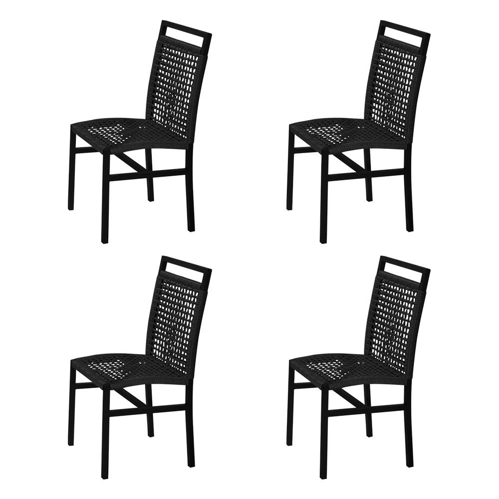 Kit 4 Cadeiras em Corda Náutica Preta e Alumínio Preto Liza para Área Externa - 1