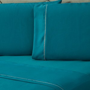 Jogo de Cama Prime Liso Turquesa Solteiro 03 Peças - Micropercal 400 Fios