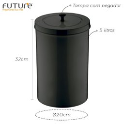 Lixeira 8 Litros com Tampa Esconde Saco de Lixo Lavabo Casa:Preto - 2