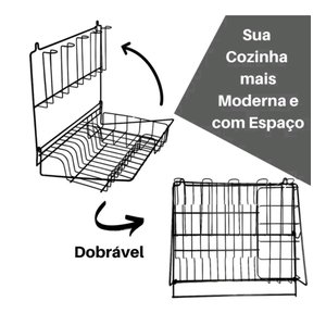 Escorredor Louça de Parede Dobrável Preto 10 Pratos 5 Copos