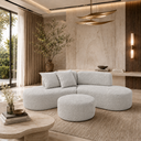 Ver imagem 1 de Sofá Curvo Virgínia 2,5m em Bouclé Moscow Design Orgânico com Puff e Almofadas
