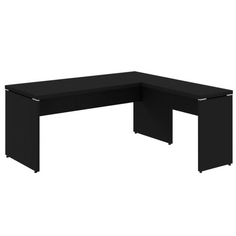 Mesa em L Pé Painel (mesa 1,70m + Mesa Auxiliar) - S/ Gavetas - Preto / Preto - 26013
