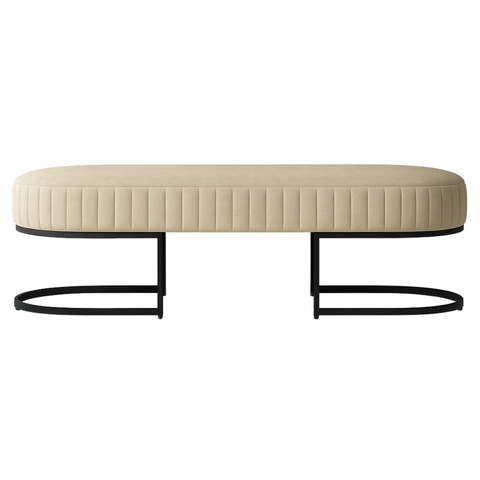 Banco Recamier Glow 138cm Cama Box Casal Queen Base Preto: Veludo Bege
