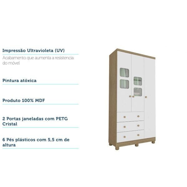 Quarto Completo com Guarda-Roupa 3 portas e minicama Uli e Cômoda Júnior simples Peroba Móveis - 5