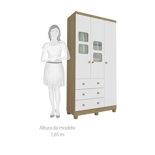 Quarto Completo com Guarda-Roupa 3 portas e minicama Uli e Cômoda Júnior simples Peroba Móveis - 4