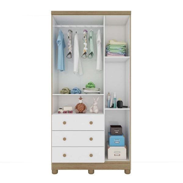 Quarto Completo com Guarda-Roupa 3 portas e minicama Uli e Cômoda Júnior simples Peroba Móveis - 3