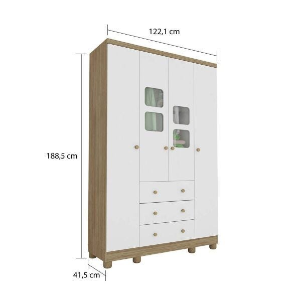 Quarto Infantil Com Guarda-Roupa Uli 04 Portas e Berço Uli Americano Móveis Peroba - Carvalho/Branco - 4