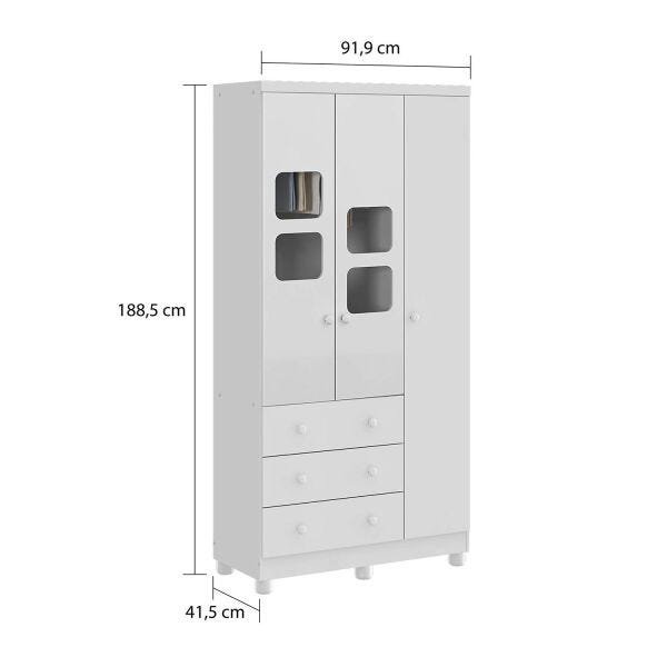 Quarto Infantil Com Guarda-Roupa Uli 03 Portas Cômoda Uli e Berço Uli Americano Branco Móveis - Bran - 4