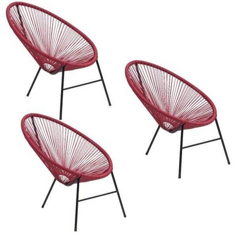 Kit 3 Cadeiras Caribe Fibra Sintética Vermelho Panero Móveis