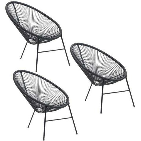 Kit 3 Cadeiras Caribe Fibra Sintética Preto Panero Móveis