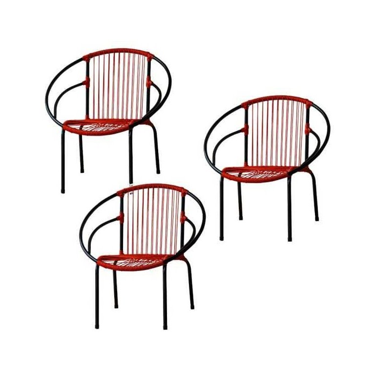 Kit 3 Cadeiras Eclipse Fibra Sintética Varanda Vermelho Kit 3 Cadeiras Eclipse Fibra Sintética Varanda Vermelho