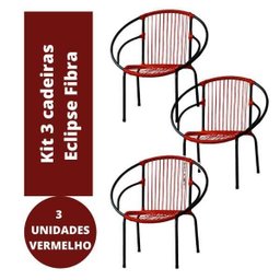 Kit 3 Cadeiras Eclipse Fibra Sintética Varanda Vermelho - 2