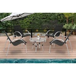 Kit 4 Cadeiras com Mesa Centro Garden Fibra Sintética Preto - 1