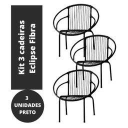 Kit 3 Cadeiras Eclipse Fibra Sintética Preto Panero Móveis - 2
