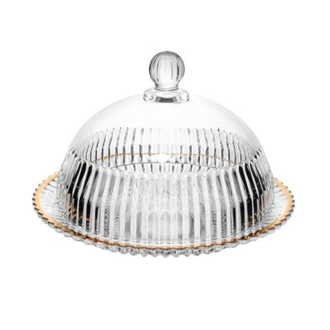 Queijeira de Cristal Tampa e Fio de Ouro 20cm X 13,5cm